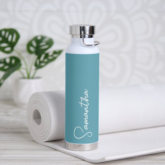 Turquoise Blue en White Personalized Water Bottle Waterfles (Yoga)