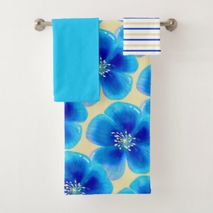 Turquoise Blue en Yellow Cheerful Floral Bad Handdoek