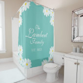 Turquoise blue floral daisy flower douchegordijn (In situ)