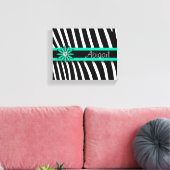 Turquoise Blue Floral Gem & Zebra Pattern Canvas Afdruk (Insitu (Woonkamer))