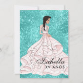 Turquoise Blue Floral Quinceañera Invitation Anniv (Dos)