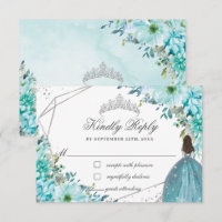 Turquoise Blue Floral Quinceañera Silver Princess