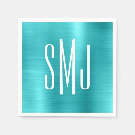 Turquoise Blue Folie Drieletterd Monogram Servet (Voorkant)