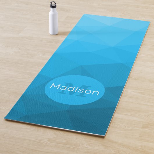 Turquoise blue geometric mesh patroon Monogram Yogamat (In situ)