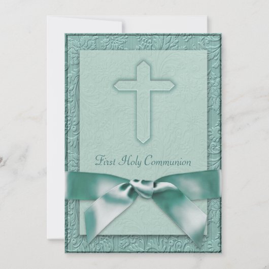 Turquoise Blue Girls First Communion Invitation (Devant)