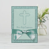 Turquoise Blue Girls First Communion Invitation (Debout devant)