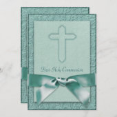 Turquoise Blue Girls First Communion Invitation (Devant / Derrière)