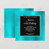 Turquoise Blue Glam Silver Black Lijst Birthday Kaart (Voorkant / Achterkant)