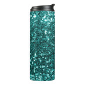 Turquoise Blue Glitter Faux Glitter Sparkle Thermosbeker (Gedraaid links)