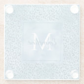 Turquoise Blue Glitter Leopard Print Monogram Glazen Onderzetter (Achterkant)