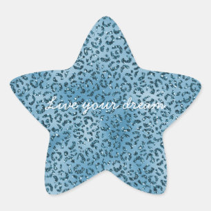 Turquoise Blue Glitter Leopard Print Ster Sticker