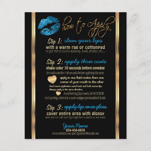 Turquoise Blue Glitter Lip Instructions Flyer (Voorkant)