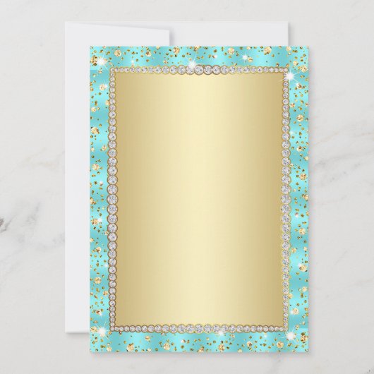 Turquoise Blue Gold 50e anniversaire Invitations (Dos)
