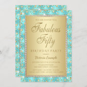 Turquoise Blue Gold 50e anniversaire Invitations (Devant / Derrière)