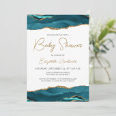 Turquoise Blue Gold Agate Baby shower Invitation (Debout devant)