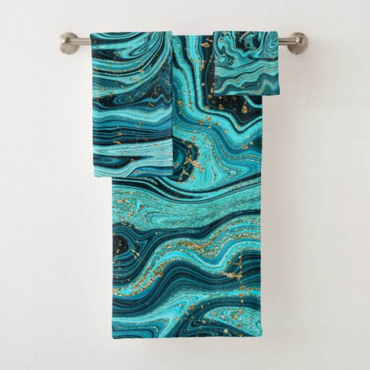 Turquoise Blue & Gold Chic Swirl Moderne Abstrait (En situation)