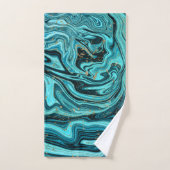 Turquoise Blue & Gold Chic Swirl Moderne Abstrait (Serviette à main)