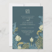 Turquoise Blue Gold Floral Faire-part de mariage (Devant)