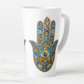 Turquoise Blue Gold Hamsa Sapphire Third Eye  Latte Mok (Rechterhoek)
