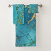 Turquoise Blue Gold Marble Stone Rock Metallic Bad Handdoek (Insitu)