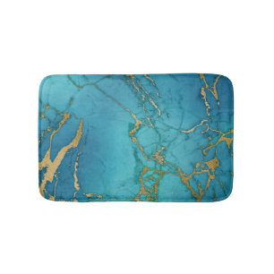 Turquoise Blue Gold Marble Stone Rock Metallic Badmat