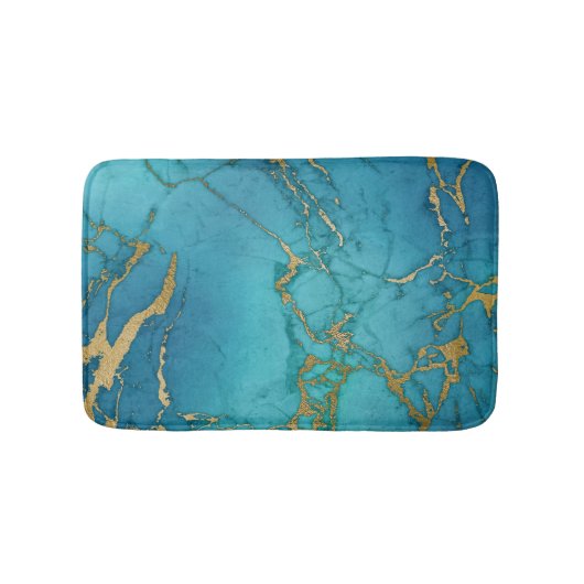 Turquoise Blue Gold Marble Stone Rock Metallic Badmat (Voorkant)