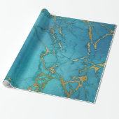 Turquoise Blue Gold Metallic marmer Stone Cadeaupapier (Uitgerold)