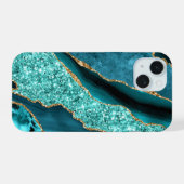 Turquoise Blue Gold Parties scintillant marbre Aqu (Verso Horizontal)