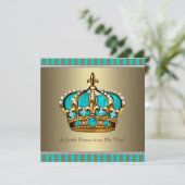Turquoise Blue Gold Prince Baby shower Kaart (Staand voorkant)