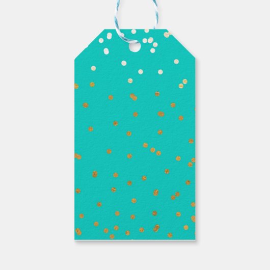 Turquoise Blue & Gold Shiny Confetti Stippen Moder Cadeaulabel (Achterkant)