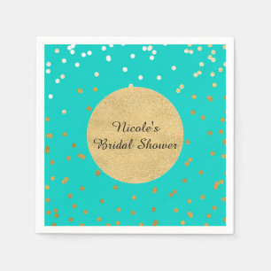 Turquoise Blue & Gold Shiny Confetti Stippen Moder Servetten