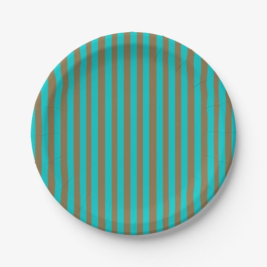 Turquoise Blue Gold Stripe Papieren Bordje (Voorkant)