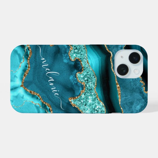 Turquoise Blue Gold Turquoise coque iphone Nom per (Verso Horizontal)