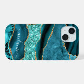 Turquoise Blue Gold Turquoise Votre nom coque ipho (Verso Horizontal)