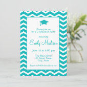 Turquoise Blue Green Chevron Graduation Party Ann Aankondiging (Staand voorkant)