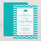 Turquoise Blue Green Chevron Graduation Party Ann Aankondiging (Voorkant / Achterkant)
