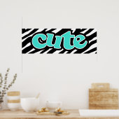Turquoise; Blue Green CUTE; zebrastrepen Poster (Keuken)