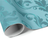 Turquoise Blue Green  Damask Cadeaupapier (Rol Hoek)