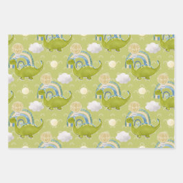 TURQUOISE BLUE GREEN DINOSAURS & RAINBOWS INPAKPAPIER VEL