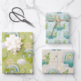 TURQUOISE BLUE GREEN DINOSAURS & RAINBOWS INPAKPAPIER VEL