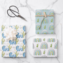TURQUOISE BLUE GREEN DINOSAURS & RAINBOWS INPAKPAPIER VEL