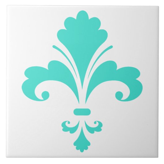Turquoise, Blue-Green Fleur-de-lis Tegeltje (Voorkant)