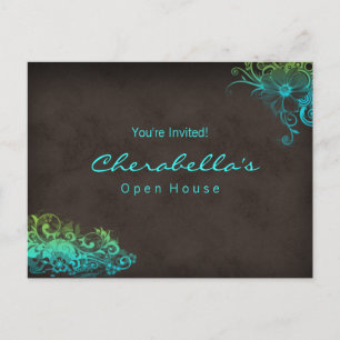 Turquoise Blue Green Floral Briefkaart Uitnodiging
