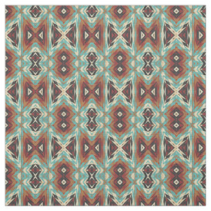 Turquoise Blue Green Oranje Tribal Mosaic Pattern Stof