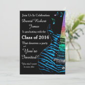 Turquoise Blue Guitar Afstuderen Invitation Kaart (Staand voorkant)