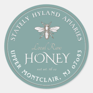 Turquoise Blue Honey Étiquette White Vintage Bee L