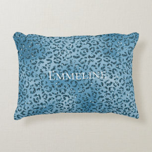 Turquoise Blue Leopard Print Glitter Accent Kussen