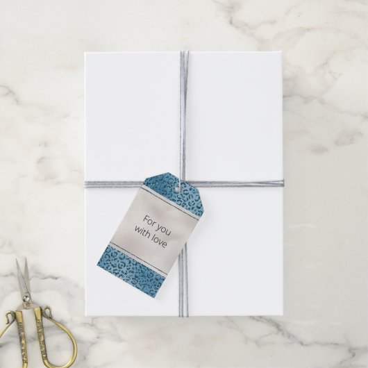 Turquoise Blue Leopard Print Glitter Cadeaulabel (Met Touw)