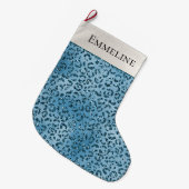 Turquoise Blue Leopard Print Glitter Grote Kerstsok (Voorkant (Hangend))