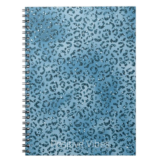 Turquoise Blue Leopard Print Glitter Notitieboek (Voorkant)
